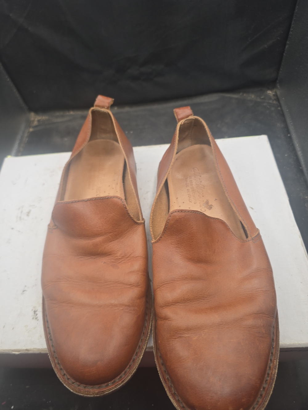 Vera Pelle Cognac Brown Leather Slip-On Loafers‎